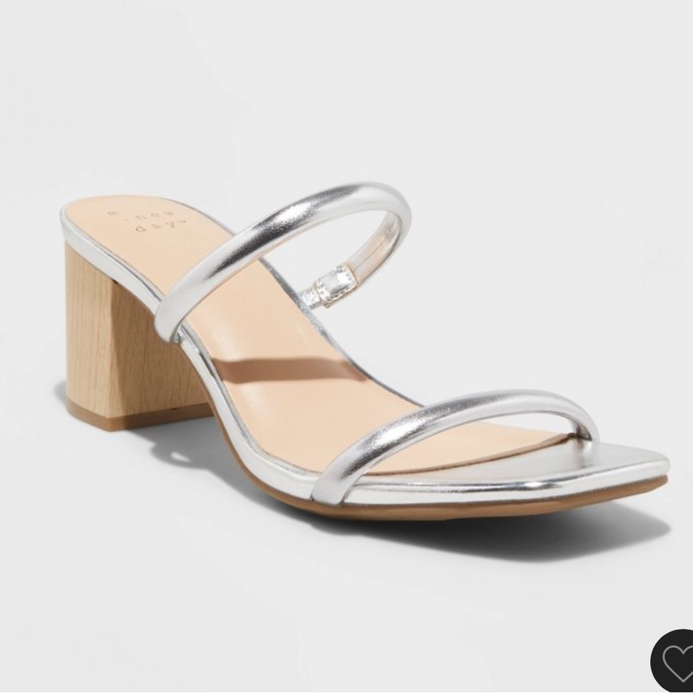 Silver Block Heels Sandals Size 9 Target A New Day LIKE NEW
